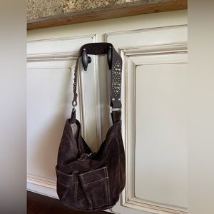Tylie Malibu ROCKER Brown Suede Rhinestone Hobo Bag
